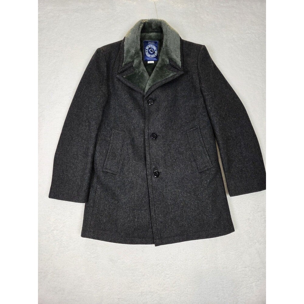 Vtg 70s Sears Wool Coat Men 40 Gray Faux Fur Lined Overcoat Classic Old Money